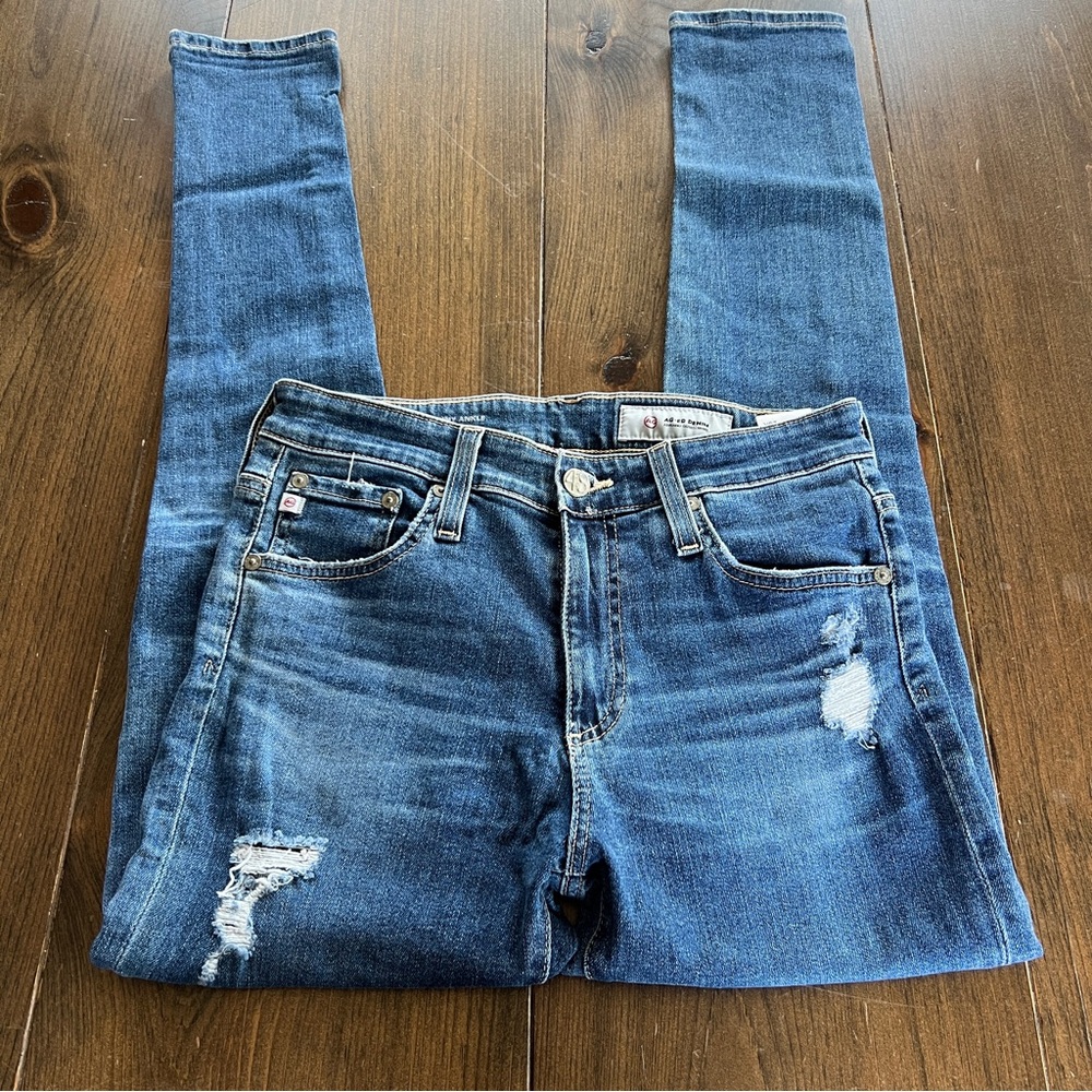 Adriano Goldschmied “The Farrah Skinny Ankle” Women’s Distressed Blue Jeans